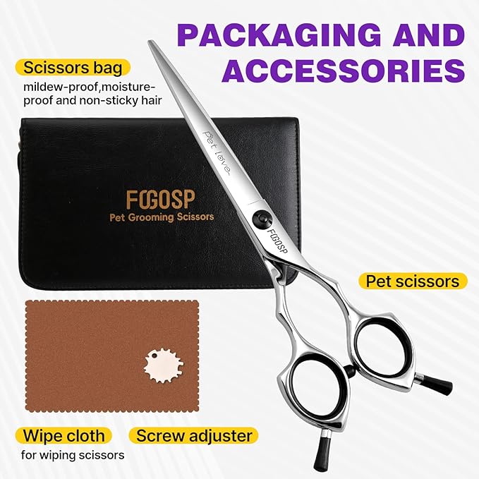 Straight Grooming Scissors for Dogs at Home 6.5 in Professional Dog Hair Scissor Trimming Small Dogs Pet Cat Shears Japan 440C Symmetric Handle Light Weight for Cutting Body Leg Hairs(6.5)