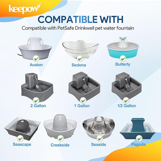 KEEPOW Cat Water Fountain Filters - 12 Pack Foam & Carbon Filters for Drinkwell 1.5/2 Gallon Fountains, Seaside, Creekside, Butterfly, Seascape, Pagoda, Avalon, Sedona