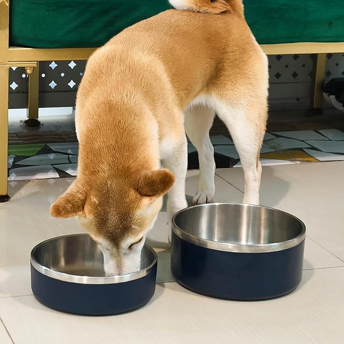 LIANLAI Stainless Steel Dog Bowls, Rust-Resistant Pet Bowls, Non Slip Dog Water Bowl, Versatile Feeding Bowls (Blue,64 oz)