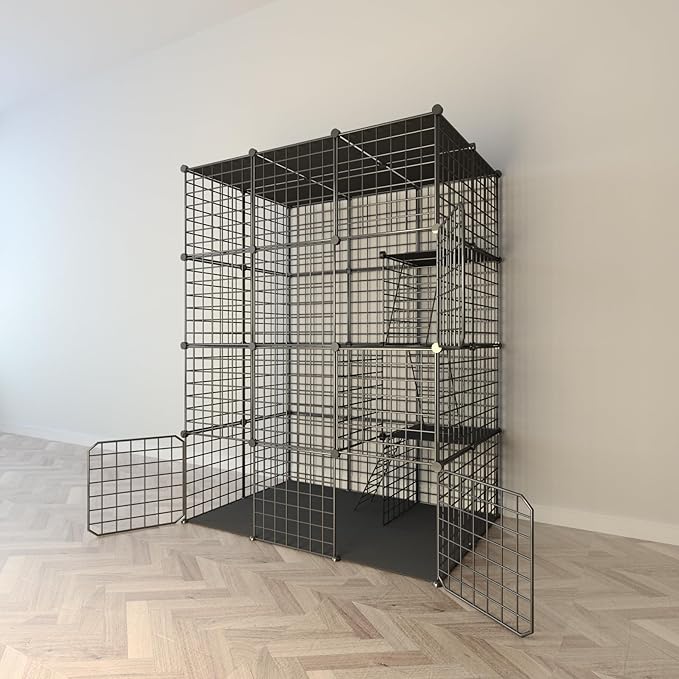 Indoor Cat Cage Enclosure DIY,Cat Playpen Catio Thick Metal Wire Kennels for 1-3 Cats Kitten Cage Detachable Patio Cat Crate (Only Cage)