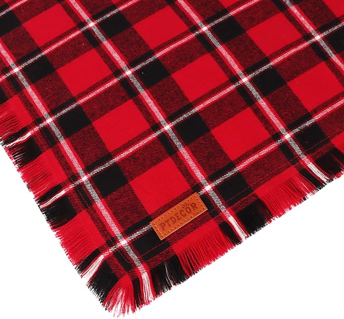 PTDECOR Christmas Dog Bandanas with Tassels Edges, 2 Pack Stylish Red Green Plaid Scarf Bibs, Premium Cotton Fabric, Reversible Triangle Christmas Bandanas for Medium Large Dogs Pets (Large)