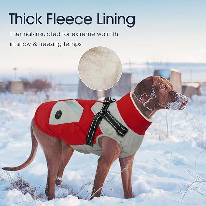 IECOii Dog Coats for Small Dogs Winter Harness Zip Up- Red, XSmall - Warm Polyester Lined Small Dog Winter Coat with D Ring, Waterproof Puppy Coats,Dog Snow Jackets Snowsuit Chihuahua Papillon Maltese