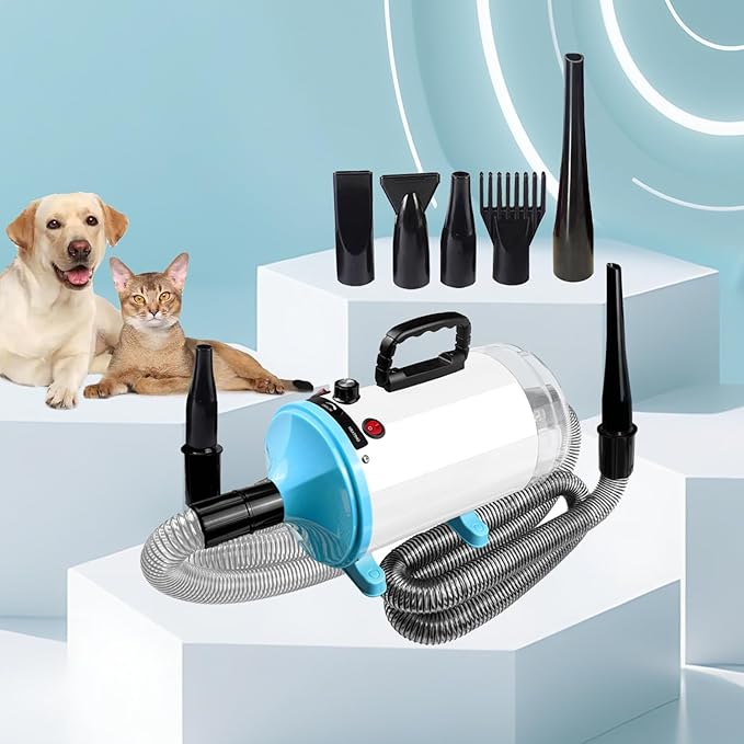 Dog Vacuum & Dryer for Shedding Grooming,5.2HP/ 3800W Dog Grooming Kit,Adjustable Speed and Temperature with 5 Nozzles
