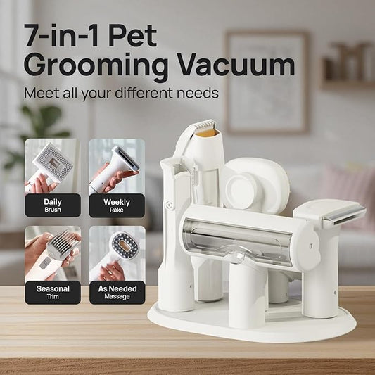 Pet Grooming Vacuum Kit - Cat & Dog Grooming Kit for Easy Pet Care at Home & Outdoor, 12000 Pa Powerful Suction, 8000mAh Vaccum Cleaner - Includes Clippers, Brush, Nail Trimmer Grinder