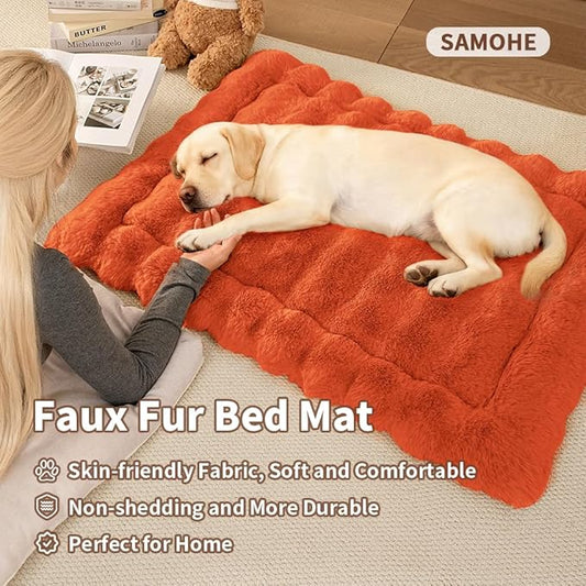 Cat Beds for Indoor Cats Faux Fur Pet Pad Mat Plush Kitten Bed with Non-Slip Bottom for Carriers/Couch Dog & Puppy Friendly 35 x 27 Inch X-Large Orange