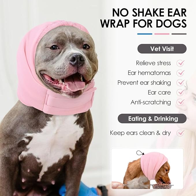 KOESON Dog Calming Hoodie, No Shake Ear Wrap for Dogs Hematoma, Anxiety Relief Dog Head Muffs for Noise Protection, Grooming, Drying, Fireworks & Thunder, Soft Neck Warmer & Ear Cover for Dogs & Cats