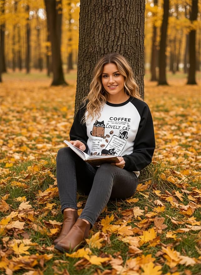 IVERIRMIN Women's 3D Cute Cat Print Sweatshirt Casual Long Sleeve Crewneck Cute Cat Pullover Loose Fit Shirts