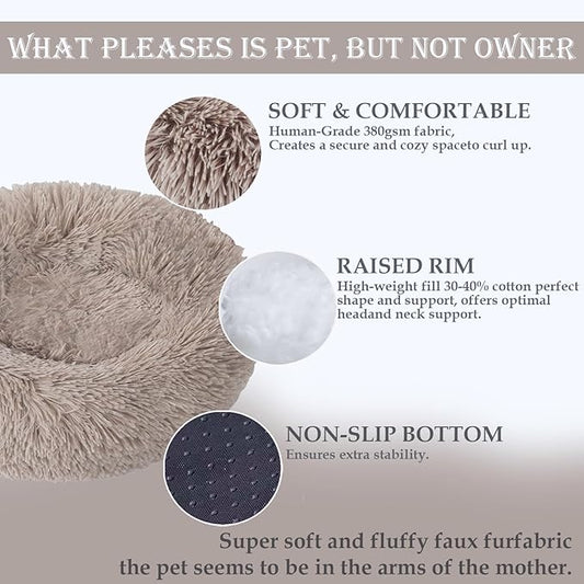 Calming Dog & Cat Bed for Extra Large Small Medium Sized Pet, Donut Washable Comfort Fluffy Warm Round Mat for Puppy Kitten, 8 Size Essentials Furniture Supplies Indoor