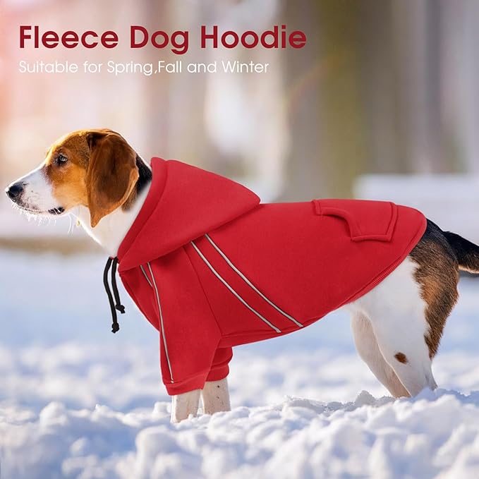ASENKU Cozy Dog Hoodie,Soft Sweater with Adjustable Hood, Back Pocket and Leash Access Hole,Warm Reflective Sweatshirt for Cold Weather(Red,3XL