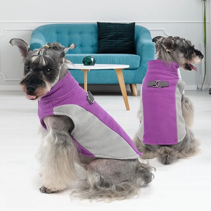 KOOLTAIL Dog Sweater - Dog Fleece Vest Jacket with Leash D-Ring for Small Medium Large Dogs, Soft Pullover Winter Warm Cold Weather Coats, Pet Fall Clothes Outfit for Puppy Cat Boys&Girls, Purple L