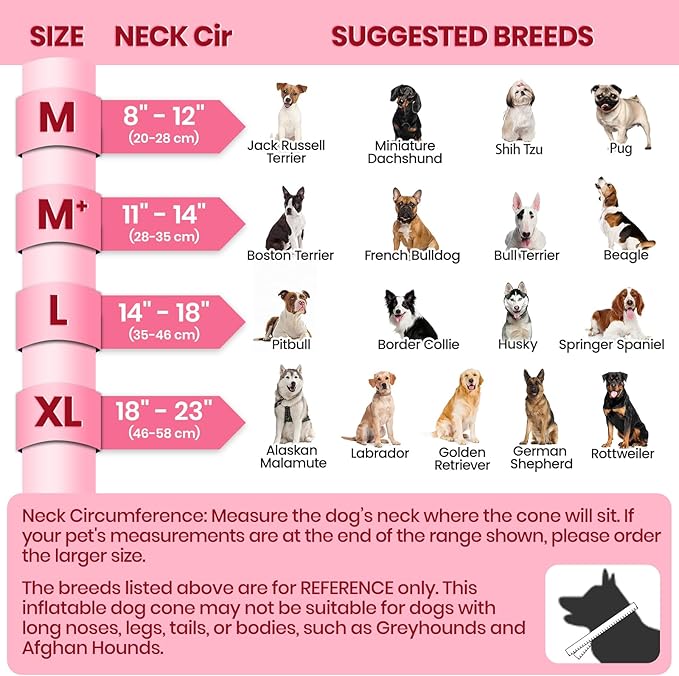 BARKLESS Dog Cone, Inflatable Dog Cone After Surgery, Soft Surgery Collar with Enhanced Anti-Licking Guard Shield for Pets, Patented Protective Donut Collar (Hot Pink, XL (Neck: 18"-23"))