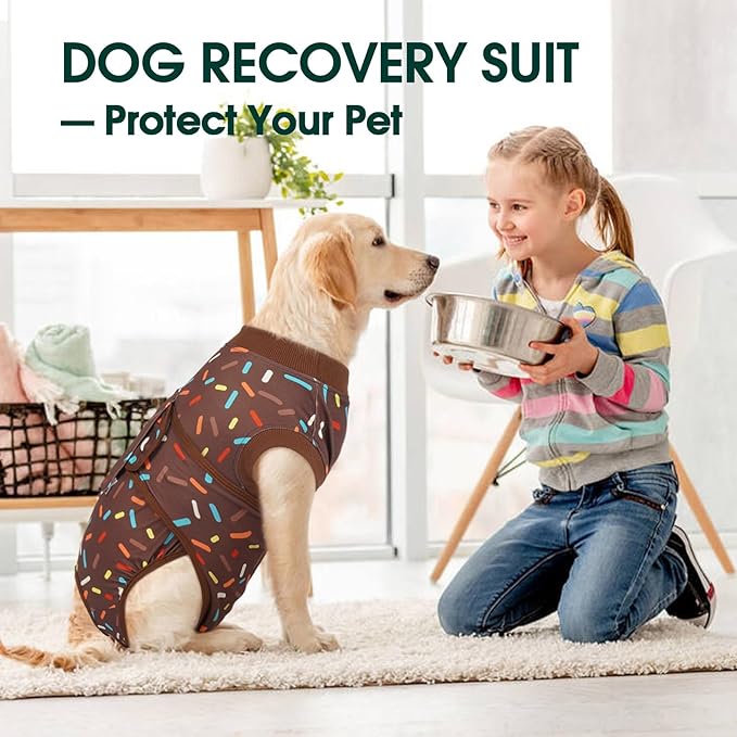 Kuoser Dog Recovery Suit for Post-Surgery Care, Spay Neuter Bodysuit for Female & Male Dogs, Anti-Licking Surgical Onesie, Snug Fit for Abdominal Wound Protection & Skin Healing, Brown XS