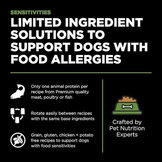 Go! Solutions Sensitivities Limited Ingredients, Grain-Free Dry Dog Food, Turkey Recipe for Sensitive Stomach, 12 lb Bag