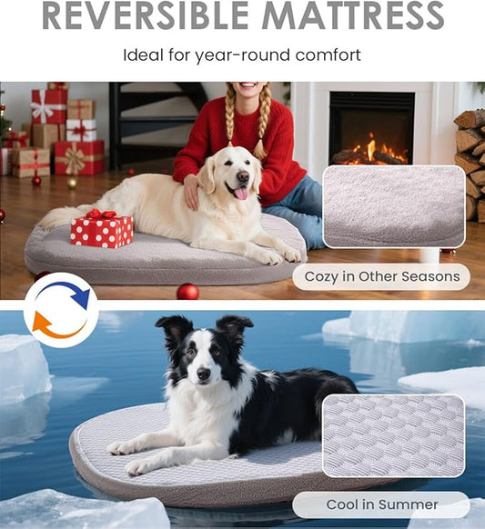 Orthopedic Dog Bed for Large Dogs, Pet Sofa Bed with Egg Crate Foam, 4-Sided Bolster, Removable Washable Cover & Anti-Slip Bottom, X-Large Beige Bone