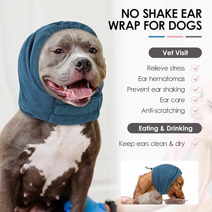 KOESON Dog Calming Hoodie, No Shake Ear Wrap for Dogs Hematoma, Anxiety Relief Dog Head Muffs for Noise Protection, Grooming, Drying, Fireworks & Thunder, Soft Neck Warmer & Ear Cover for Dogs & Cats