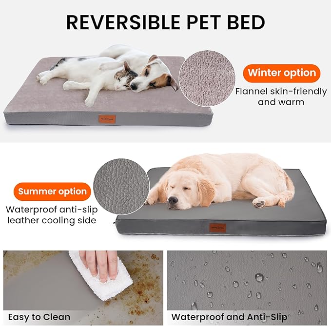 Waterproof Dog Bed for Small Sized Dogs, Orthopedic Washable Crate Pad 23 inch, Egg Crate Foam Pet Bed Mat with Removable Cover, Anti-Slip Reversible Kennel Pad, 23''×17'', Grey