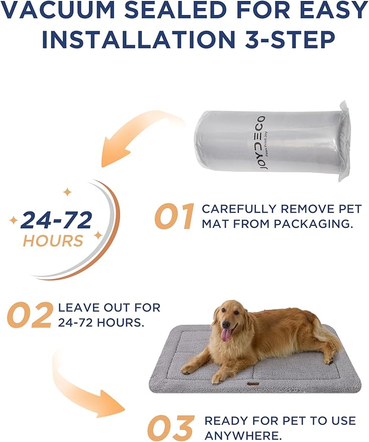 Joydeco Low Profile Dog Crate Mat Reversible Bed Pad, Washable Dog Pad Mat with Ultra Soft Fleece, Compact Design Kennel Beds Mats for Extra Large Jumbo Medium Small Pets, 48" x 30" Gray