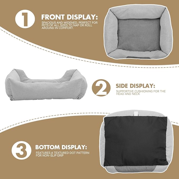 Athena Collection Dog Bed Large Size Dog, 32 Inches Washable Dog Bed for Large Cats Pets, Cozy Soft Warming Fabric with Nonskid Bottom, Grey