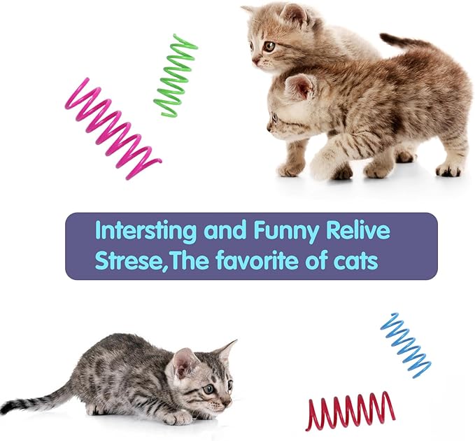 Kitys Fatch 24PCS 12Colors Cat Spring Toys for Indoor Cats, Interactive Coil Springs for Self Play, Durable Heavy Plastic Cat Spiral Spring, Hunting, Biting, Swatting Creative Kitten Toy.
