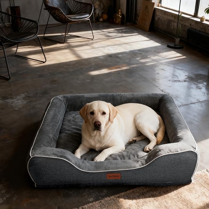 Orthopedic Dog Beds for Large Dogs with Cooling Gel Memory Foam & Egg-Crate Foam Waterproof,XLarge Couch Bed with Sides and Removable Washable Cover for Big Breed Senior Pets,Dark Grey