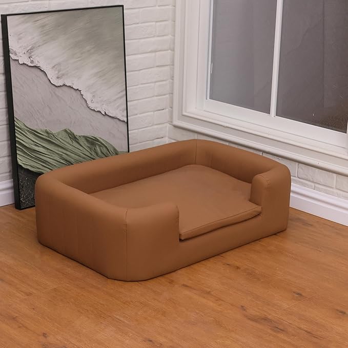 37-Inch Modern Pet Sofa with PU Scratch-Resistant Fabric and Adjustable Legs, Elevated Dog Couch for Small and Medium Dogs, Comfortable Dog Sofa Bed
