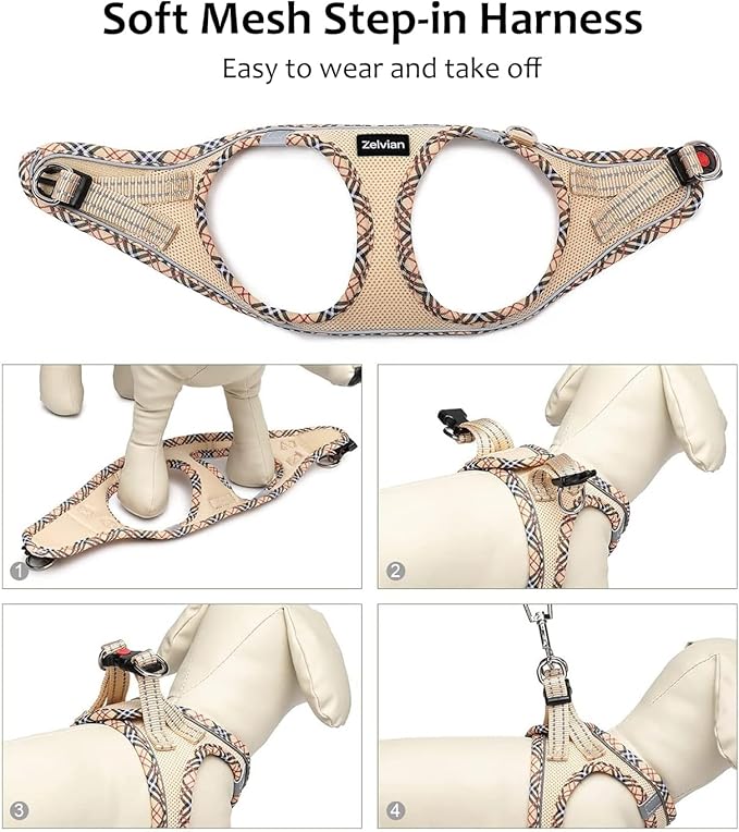 Cat Harness and Leash Set for Walking, Escape Proof Adjustable Soft Mesh Kitten Harness with Reflective Strips, Breathable No-Choke Pet Vest for Small Cats or Puppies(Beige,M)