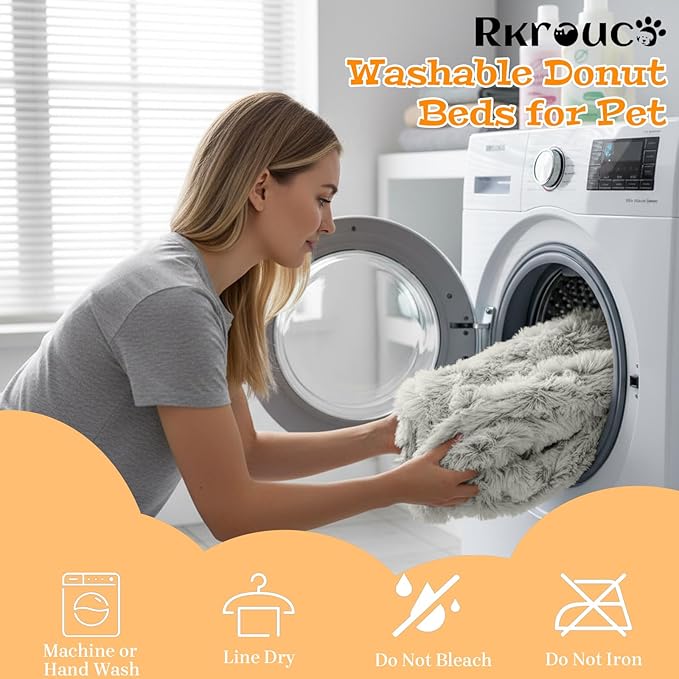 Fluffy Dog Bed Calming Donut Beds for Large Dogs Warming Round Small Medium Pet Nest Cozy Cat Mattress Indoor Washable Puppy Kennel Kittens Sleep Mat (XS, 20×20 inch, Gradient Coffee)