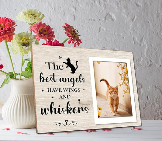 Memorial Picture Fram&Cat Memorial Suncatcher Gift Set, Pet Picture Frame, Sympathy Gifts for Loss of Loved Pet, Bereavement Gifts for Loss of Cat, Remembrance Photo Frame or Memorial Gift, Fits 4x6In Photo(MXK01)