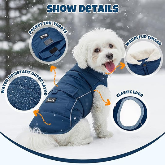 SlowTon Dog Coat - Warm Dog Winter Coat Waterproof, Reflective Winter Jacket with Pocket, Puppy Fleece Vest Pet Apparel Cold Weather Clothes for Small Medium Large Dogs Boy Girl (Navy, XL)