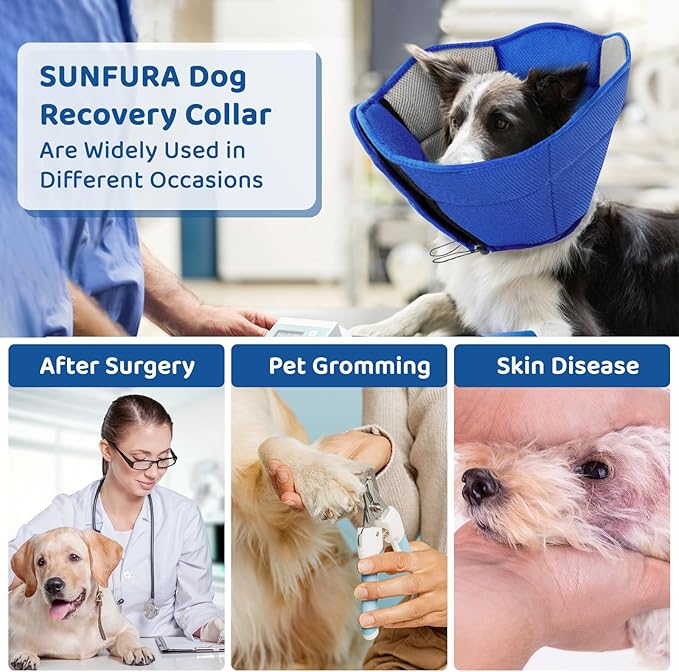 SUNFURA Dog Cone - Soft Cone for Dogs to Stop Licking, Pet E-Collar Alternative After Surgery, Adjustable Pet Recovery Collar for Wound Healing, Blue Small