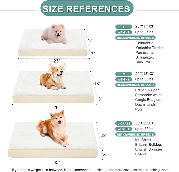 Vonabem Waterproof Small Dog Beds, Washable Crate Pad 24 inch, Orthopedic Foam Pet Bed with Removable Cover Reversible, Anti-Slip Puppy Kennel Pads, 23"x17", Beige
