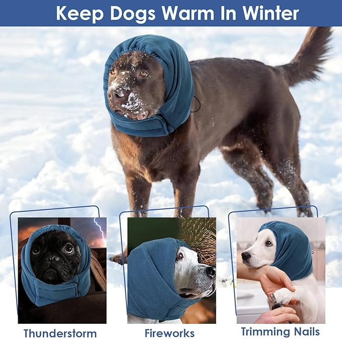 AOFITEE Dog Calming Hoodie - Anti-Slip Dog Ear Muffs Cover for Noise Anxiety, No Shake Ear Wrap for Dogs Hematoma, Adjustable Dogs Headband for Grooming, Fireworks, Thunderstorms, Blue S