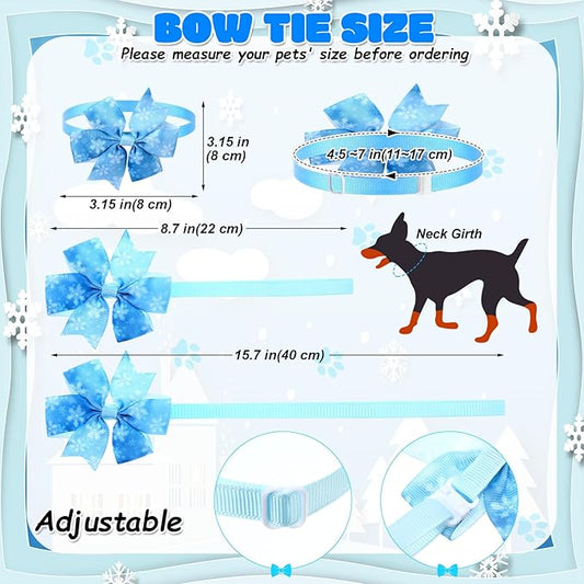 Reginary 40 Pcs Winter Dog Bandanas Bulk Blue Snowflake Cat Bow Ties Collars Adjustable Winter Wonderland Dog Collar with Bow Kerchief Bibs Set for Small Medium Pet Costume Grooming Accessories