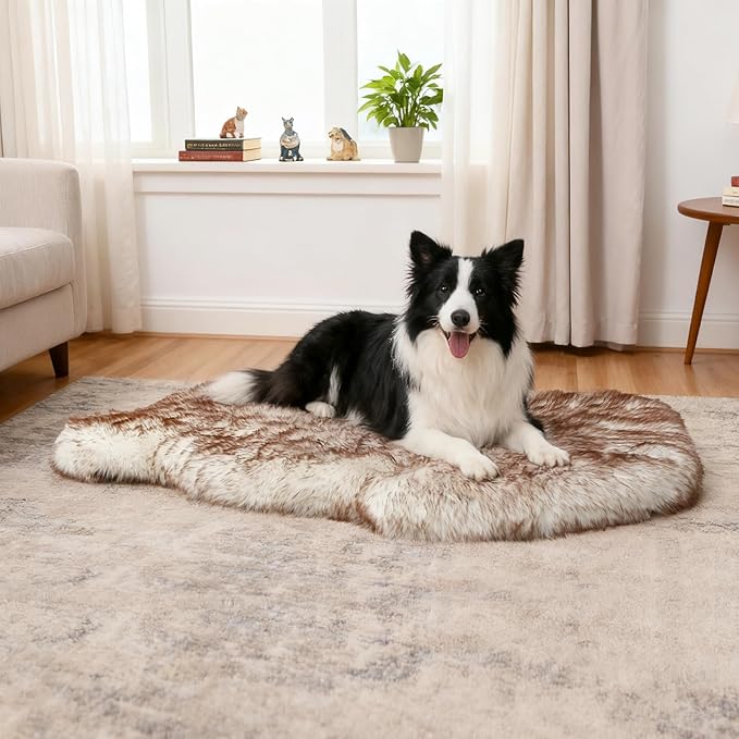 50"×30"×2" Luxury Fluffy Faux Fur Warming Dog Bed, Ultra Soft Plush Pet Rug, Washable Cozy Pad with Non-Slip Bottom, Orthopedic Supportive Sleeping Mat for Medium & Large Dogs