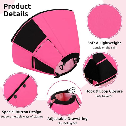 Queenmore Dog Cones for Medium Dogs, Soft Dog Cone Collar After Surgery, Pet Cone for Dogs Wound Care, Spay, Neuter, Breathable Pet Surgery Collars & Cones, Pink M