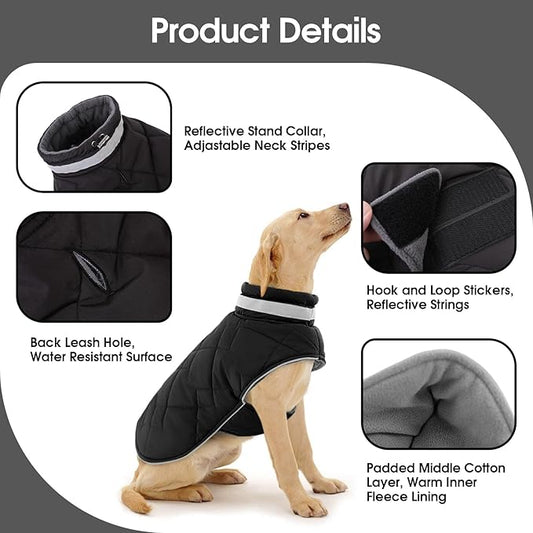 Dog Winter Coat Warm Padded Puppy Jacket Windproof Water Resistant Clothes for Small Medium Large Pets Christmas Sweater Outfit Vest(Black, S)