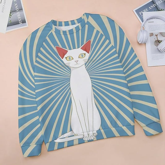 Biacolum Long Sleeve Shirts for Women Mid Century Retro Style Atomic Cat 3D Graphic Sweatshirts Fall Crewneck Pullover Top