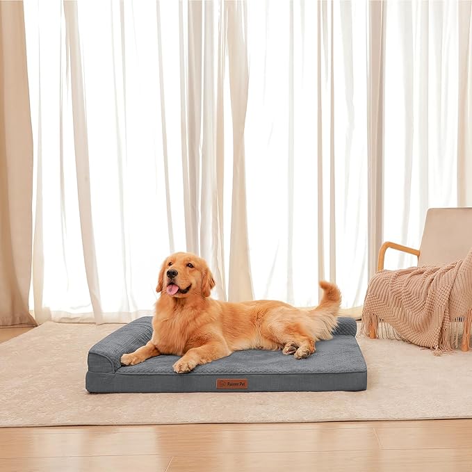 Orthopedic Dog Beds Large Sized Dog, 44x32x6 Inches Memory Foam Pet Bed for Large Dogs, Washable Removable Cover, Nonskid Bottom, Waterproof, Dark Grey