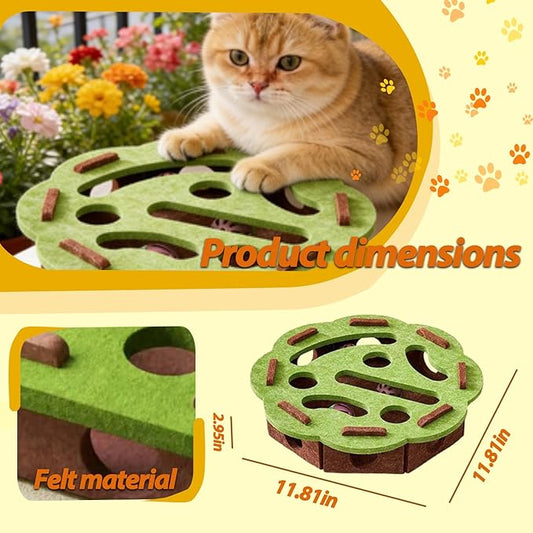 Interactive Cat Puzzle Toy, Felt Maze Box, Allows Cats to Play Independently, Scratching and Hunting Puzzle Box, Kitten Toy, a Gift for Kittens. (Green lace)