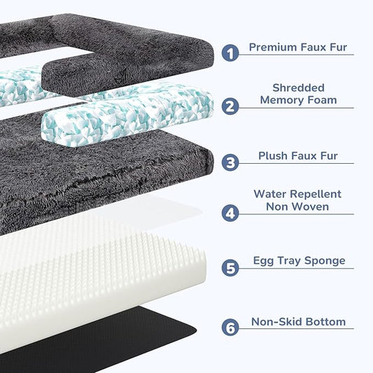 Foldable Human Dog Bed for Adults, Fluffy Human Sized with Blanket, Orthopedic Washable Dog Bed with Memory Foam and Water Repellent Liner Large for Pet (Grey, 72 * 44 * 12 inch)