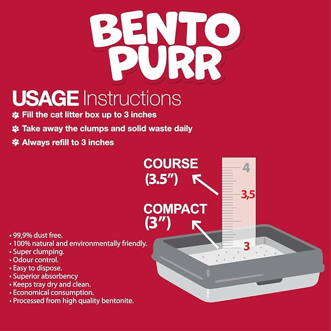 BentoPurr Premium Bentonite Cat Litter, 100% Natural, No Chemicals, No toxins 18 lbs