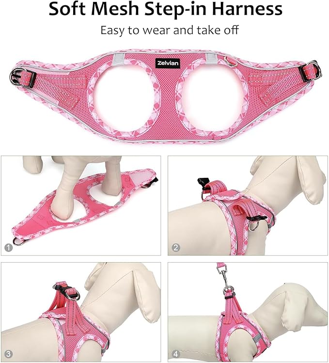 Cat Harness and Leash Set for Walking, Escape Proof Adjustable Soft Mesh Kitten Harness with Reflective Strips, Breathable No-Choke Pet Vest for Small Cats or Puppies(Pink,XXS)