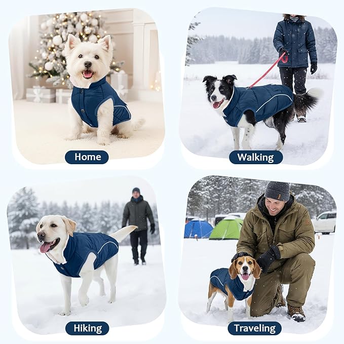 SlowTon Dog Coat - Warm Dog Winter Coat Waterproof, Reflective Winter Jacket with Pocket, Puppy Fleece Vest Pet Apparel Cold Weather Clothes for Small Medium Large Dogs Boy Girl (Navy, XS)