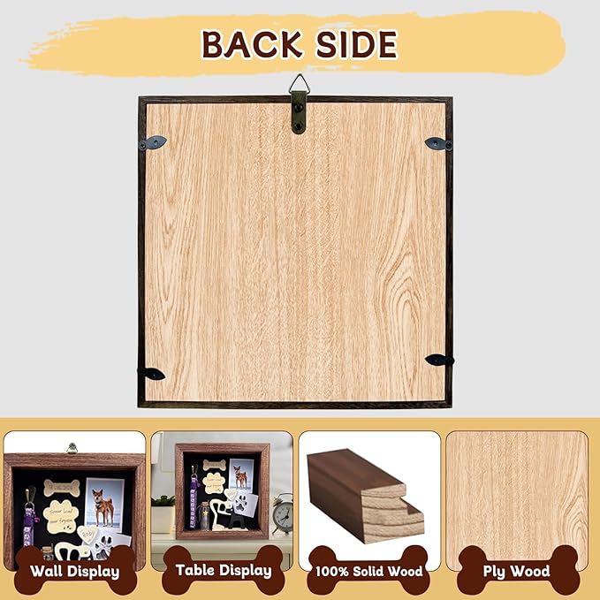 Dog Memorial Shadow Box Gift Pet Memory Display Case Wooden Picture Frame Pet Paw Ink Kit Glass Fur Jar Pets Keepsake Holder for Passed Away Dogs Cats idea Gifts for Pet Lover (Brown Dog Frame)