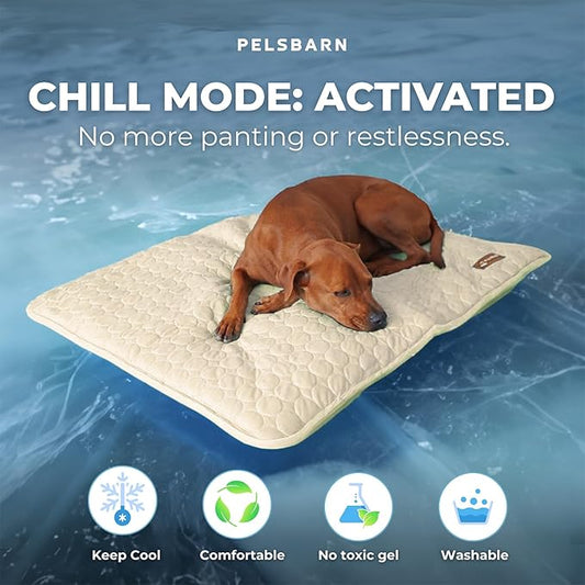 Pelsbarn Dog Cooling Mat- Ice Silk Summer Comfort, Self Cooling, Non-Slip Dog Pad, Durable & Washable, Mat for Extra Large Dogs 33" x 45", Support Shelter Dogs with Every Purchase (Beige)