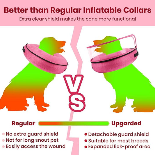 BARKLESS Dog Cone, Inflatable Dog Cone After Surgery, Soft Surgery Collar with Enhanced Anti-Licking Guard Shield for Pets, Patented Protective Donut Collar (Hot Pink, XL (Neck: 18"-23"))
