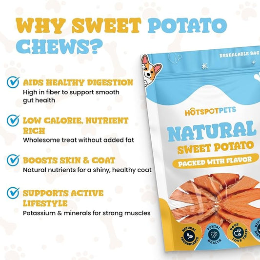 hotspot pets Dehydrated Sweet Potato Dog Treats - 1lb All-Natural, High Protein, Low Fat - Slow Roasted Oven Baked A Healthy Rawhide Alternative Dog Chews - Training & Treats