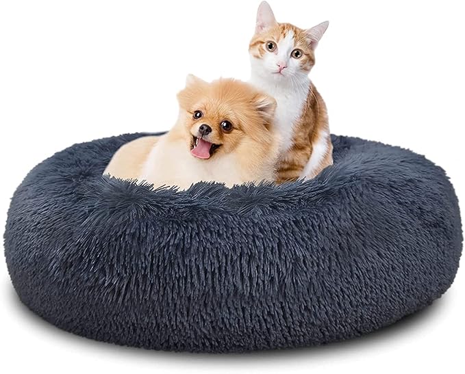SAVFOX Calming Dog Bed, Anti Anxiety Dog Bed, Plush Donut Dog Bed for Small Dogs, Medium, Large & X-Large, Soft Fuzzy Comfy Dog Bed in Faux Fur, Washable Cuddler Pet Bed, Multiple Sizes XS-XL