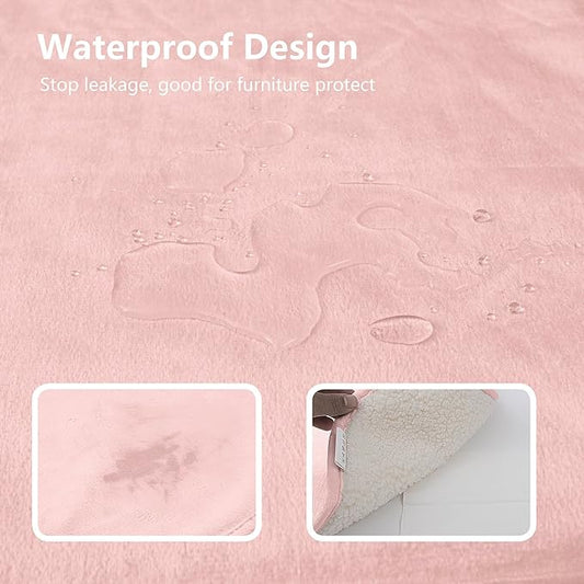 Waterproof Dog Blankets for Large Dogs, Washable Pet Blanket for Indoor Cats, Plush Sherpa Puppy Throw Furniture Protector for Bed Couch Sofa(40"x50",L,Pink)
