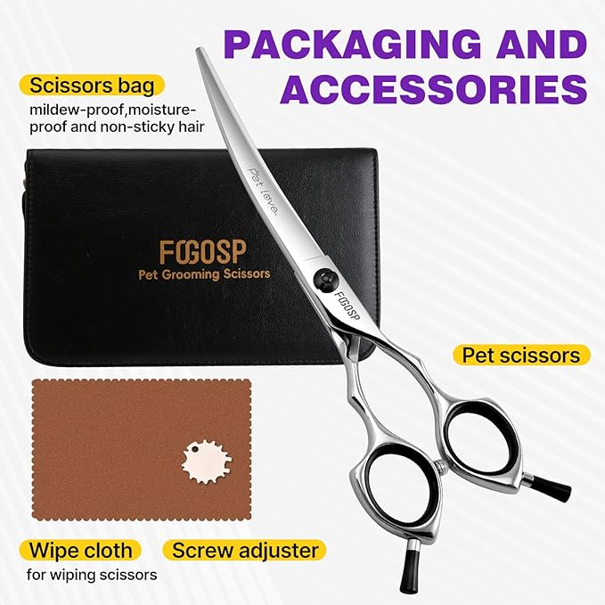 Curved Dog Grooming Scissors at Home 6.5 in Curve Shears for Small Pet Dogs Cat Japan 440C 30°Arc Upward & Downward for Trimming Face and Paws(6.5, Curved)